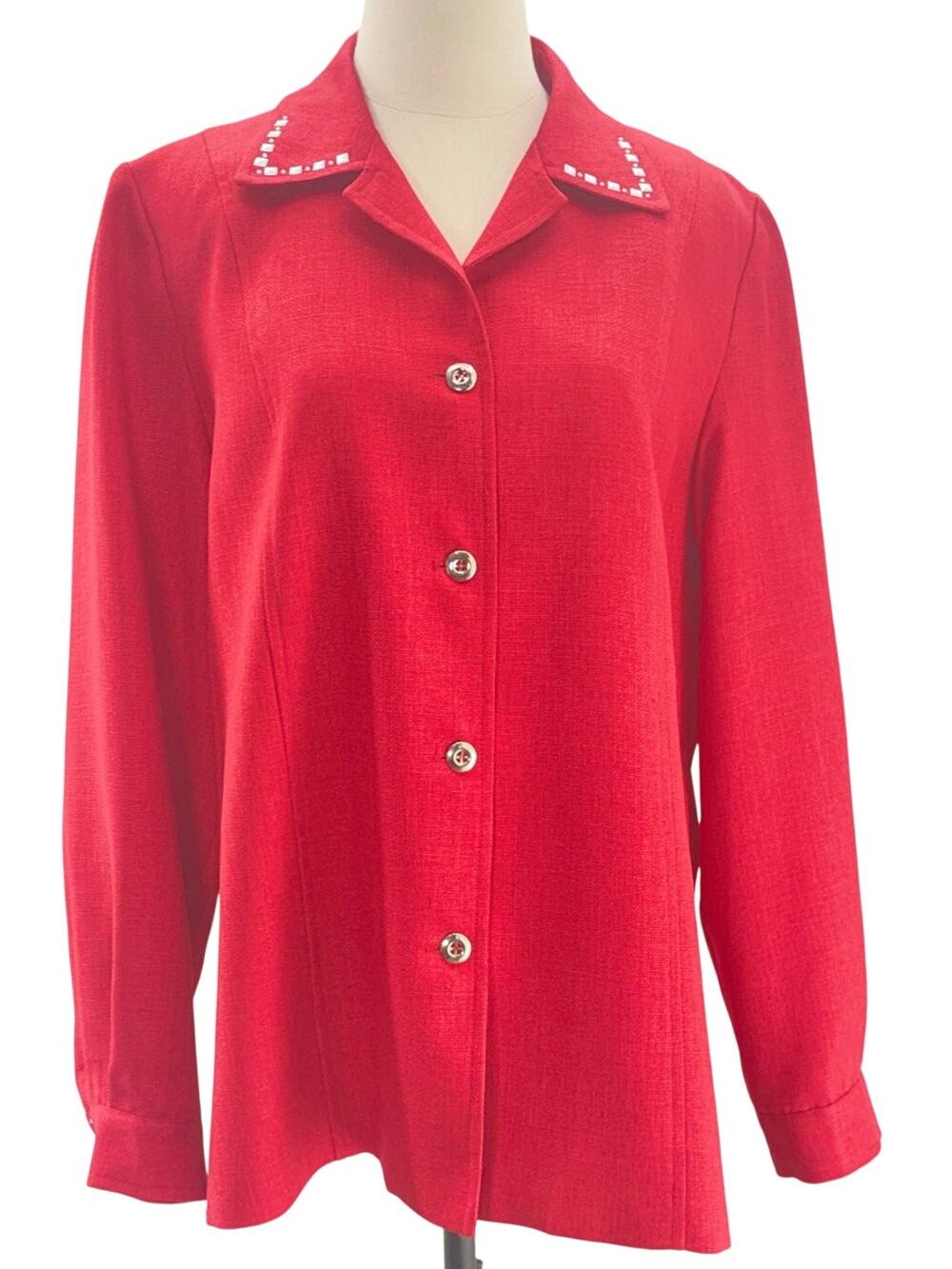 Vintage 90s Draper's & Damon's Red Blazer Studded Button Front Women's